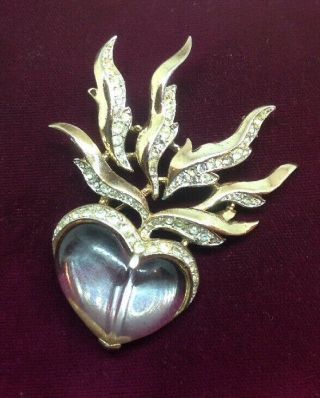 Rare Trifari Alfred Philippe 1940 ' s Flaming Heart JELLY BELLY Pin 2