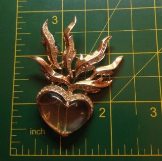 Rare Trifari Alfred Philippe 1940 ' s Flaming Heart JELLY BELLY Pin 6