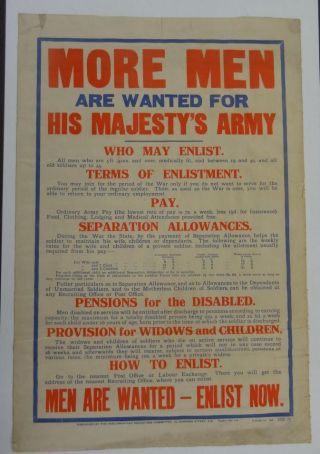 British Ww1 Army Recruiting Poster - More Men Wanted Misc1082