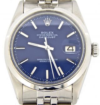 Rolex Datejust Mens Stainless Steel Watch With Blue Dial & Jubilee Band