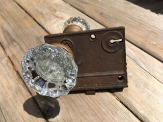 Vintage 2” 12 Pt Crystal Glass Door Knob Set with Mortise Lock. 4
