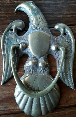 Early American Large Brass Eagle Door Knocker 4 1/2 " X 7 1/4 "