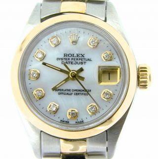 Rolex Datejust Ladies 14k Yellow Gold & Steel Watch White Mop Diamond Dial 6917