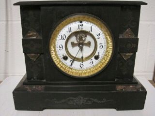 Heavy Waterbury Marble Mantle Clock Patented 1881 w/ Key Stately & Regal Looking 2