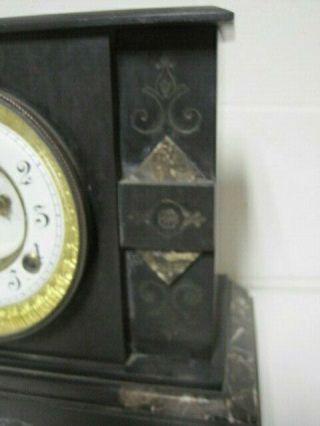 Heavy Waterbury Marble Mantle Clock Patented 1881 w/ Key Stately & Regal Looking 4