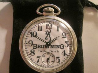 Vintage 16s Westclox Browning Gun Theme Dial & Case Runs Well.