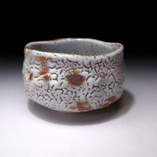 6G3: Japanese Pottery Tea bowl,  Shino ware by Famous potter,  Shuichi Sawada 2