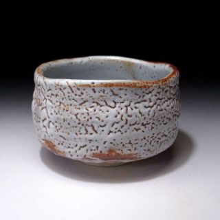 6G3: Japanese Pottery Tea bowl,  Shino ware by Famous potter,  Shuichi Sawada 3