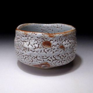 6G3: Japanese Pottery Tea bowl,  Shino ware by Famous potter,  Shuichi Sawada 4