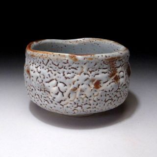 6G3: Japanese Pottery Tea bowl,  Shino ware by Famous potter,  Shuichi Sawada 5