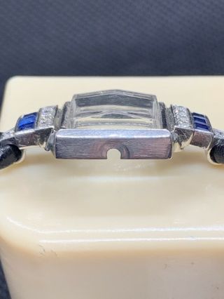 Art Deco Platinum white Diamond and sapphire watch on a leather strap 11