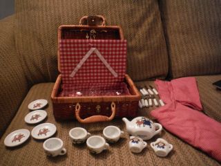 Schylling Madeline Tea Set With Wicker Picnic Basket