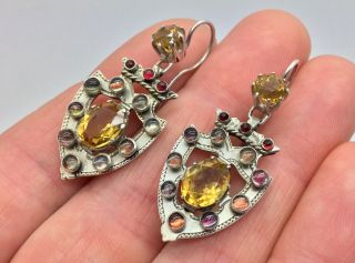 Rare Antique Victorian Scottish Luckenbooth Citrine Agate Lovers Earrings Brooch