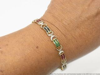 Natural Emerald Sapphire Ruby Diamond 14k Gold Bracelet 5.  65ct Vintage Statement 12