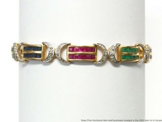 Natural Emerald Sapphire Ruby Diamond 14k Gold Bracelet 5.  65ct Vintage Statement 2