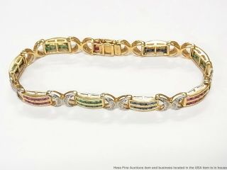 Natural Emerald Sapphire Ruby Diamond 14k Gold Bracelet 5.  65ct Vintage Statement 3