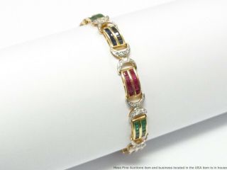 Natural Emerald Sapphire Ruby Diamond 14k Gold Bracelet 5.  65ct Vintage Statement 5