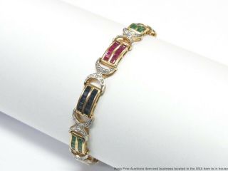 Natural Emerald Sapphire Ruby Diamond 14k Gold Bracelet 5.  65ct Vintage Statement 6