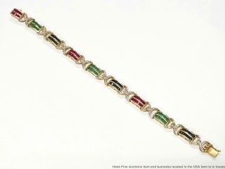 Natural Emerald Sapphire Ruby Diamond 14k Gold Bracelet 5.  65ct Vintage Statement 8