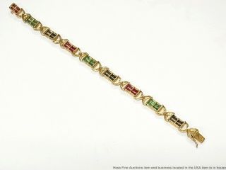 Natural Emerald Sapphire Ruby Diamond 14k Gold Bracelet 5.  65ct Vintage Statement 9