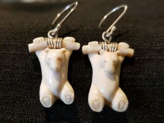 ANCIENT IVORY POLAR BEAR PENDANT & EARRINGS SILVER,  HANDMADE - HANGING BEAR 2