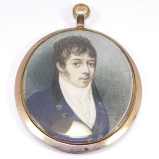 Early Victorian Hand Painted Portrait Miniature Distinguished Gentleman C.  1840