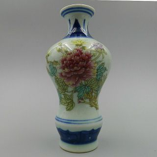 Crafts Decorate Chinese Enamel Porcelain Ceramics Peony Flower Vase Hand Painted