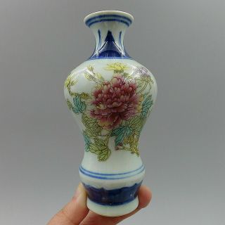 Crafts Decorate Chinese Enamel Porcelain Ceramics Peony Flower Vase Hand Painted 2