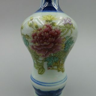 Crafts Decorate Chinese Enamel Porcelain Ceramics Peony Flower Vase Hand Painted 3
