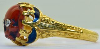 Antique Victorian 18k gold,  Enamel,  Diamonds&Coral Cameo Skull Memento Mori ring. 5
