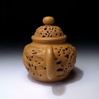 EF12: Vintage Chinese Unglazed Yixing Clay Pottery Tea Pot,  Fu lion,  Fu dog 3
