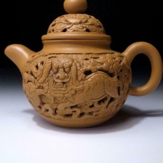 EF12: Vintage Chinese Unglazed Yixing Clay Pottery Tea Pot,  Fu lion,  Fu dog 6