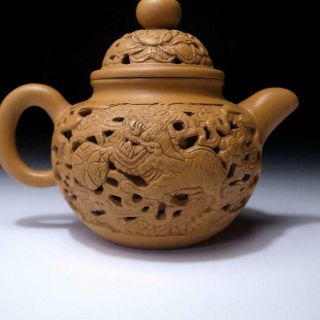 EF12: Vintage Chinese Unglazed Yixing Clay Pottery Tea Pot,  Fu lion,  Fu dog 7