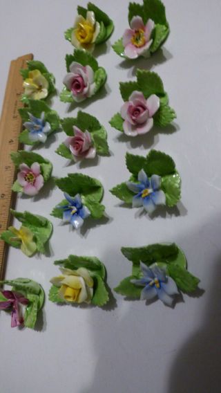 14 VTG ROYAL ADDERLEY PORCELAIN FLOWER ROSES TABLE NAME CARD PLACE HOLDER SET 2