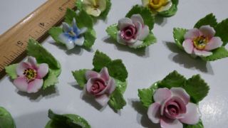 14 VTG ROYAL ADDERLEY PORCELAIN FLOWER ROSES TABLE NAME CARD PLACE HOLDER SET 3