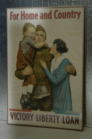 Framed 1918 Wwi Poster For Home & Country Victory Liberty Loan