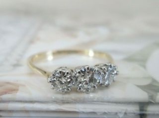 Antique 18ct Yellow Gold & Platinum 1ct 1.  00ct Old Cut Diamond Trilogy Ring Q