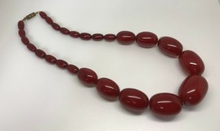 Antique Art Deco Cherry Amber Bakelite Barrel Bead 19 " Necklace 75g -