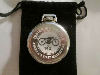 Vintage 16s Westclox Indian Motorcycle Theme Case Runs Well.