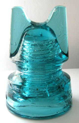 Cd 269 Aqua Oakman Patent Jumbo Antique Glass Trolly Insulator Great Shape Rare
