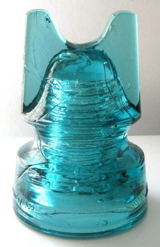 CD 269 Aqua OAKMAN PATENT JUMBO Antique Glass Trolly Insulator GREAT SHAPE RARE 2
