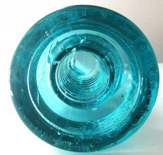 CD 269 Aqua OAKMAN PATENT JUMBO Antique Glass Trolly Insulator GREAT SHAPE RARE 5