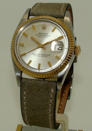 Rolex Vintage Mens Automatic Ss & Gold " Fat Boy " Datejust Watch Ref.  1601 C 1971
