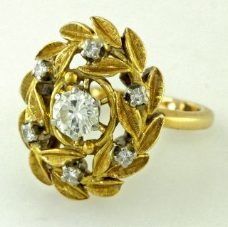 Vintage 18kt Yellow Gold Diamond Cocktail Ring 3/8ct Tw Diamonds 1970 