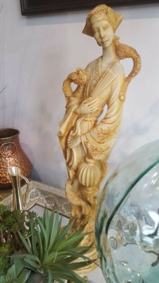 Vintage Oriental Lady Chinese Resin Figure Statue 19 " Tall In Cond 