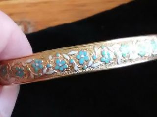 Antique Art Nouveau 14k Bangle Bracelet,  Krementz,  Blue Forget - Me - Not Flowers 5