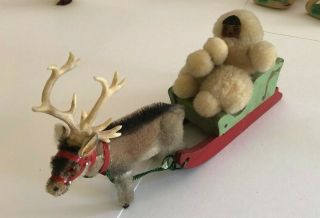 Vintage Caribou And Toy Sled With Eskimo Doll Made In Germany