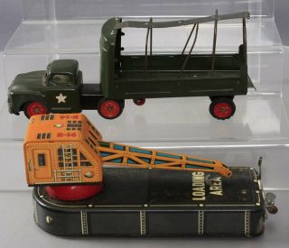 Line Mar Toys Vintage Army Truck And Crane
