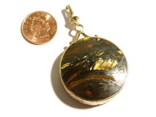 Large 9ct Solid Gold Pendant Double Sided Agate Hardstone Unusual 1970 