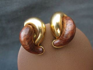 Vintage Seaman Schepps Silhouette 18k Yellow Gold & Wood Earclip Earrings